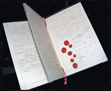 Das Originaldokument der ersten Genfer Konvention von 1864 sah die Versorgung von verwundeten Soldaten vor.